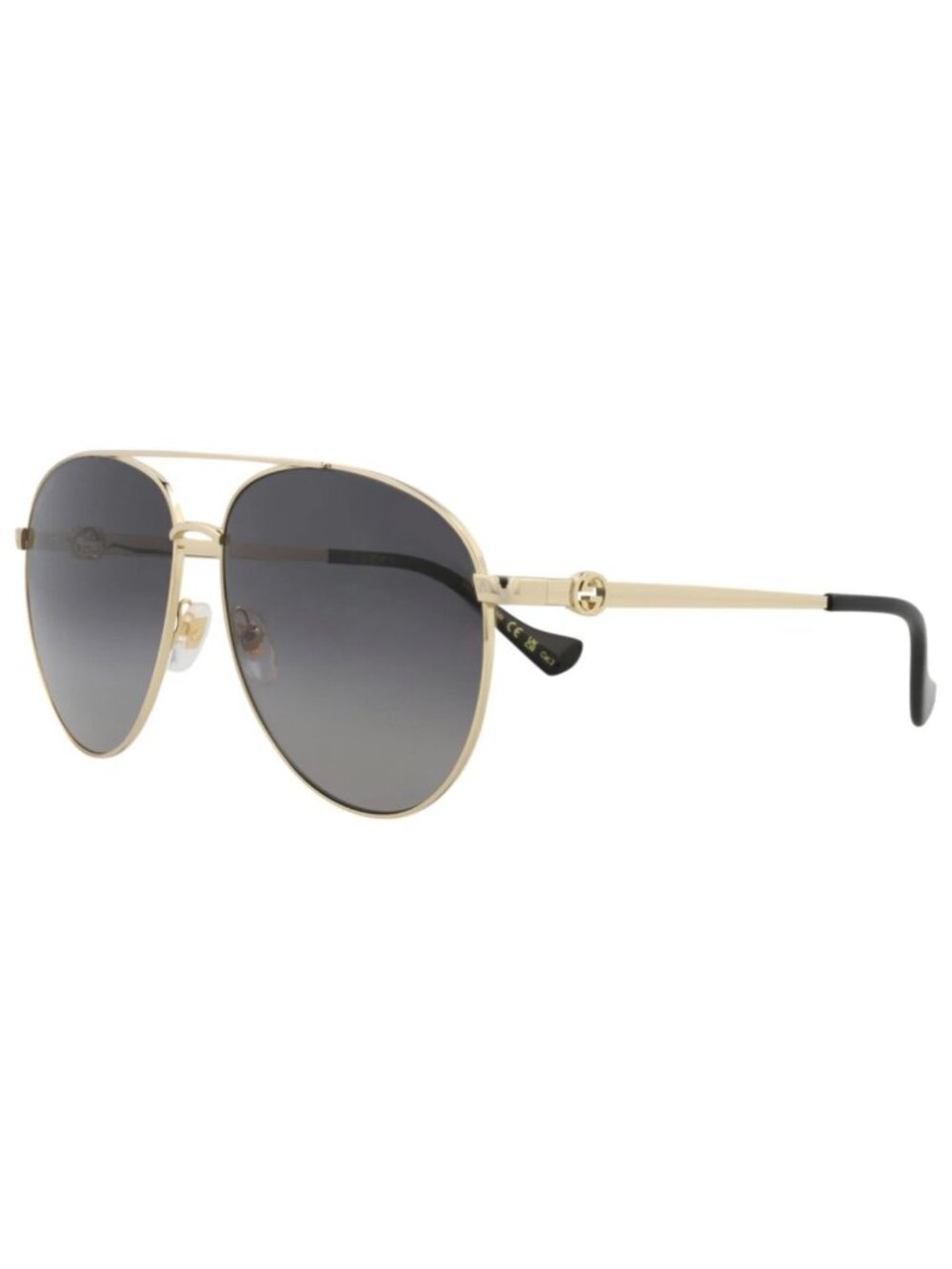 New Gucci Women's Sunglasses Aviator Metal Frame Gold Gold Grey